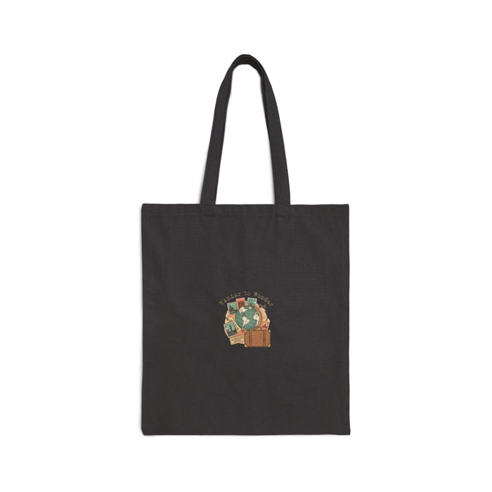 Wanderlust Postage Tote, travel stamps postcard vintage cotton canvas Bags Printify Black 15" x 16" 
