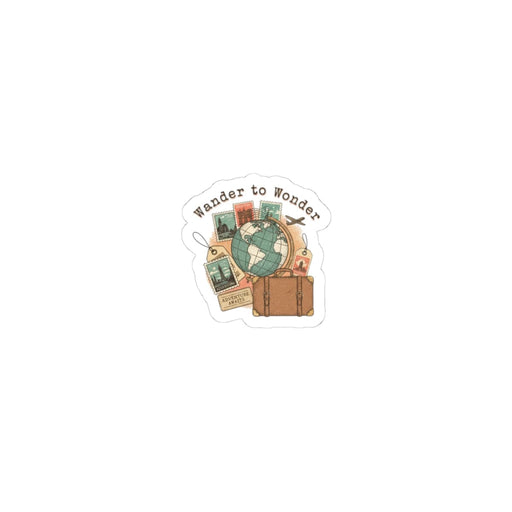Wander to Wonder Travel Collage Kiss-Cut Sticker | vintage passport stamp, wanderlust design Paper products Printify 3" × 3" White 