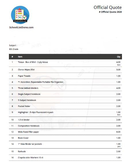 8th Grade School List - SJB schoollistdone.com 